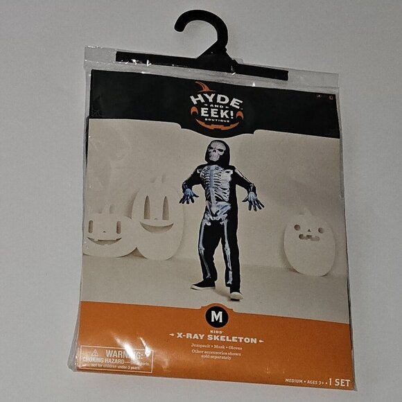 NEW X-Ray Skeleton Halloween Costume Kids Boy Girl Medium Jumpsuit Mask Gloves - Picture 2 of 5